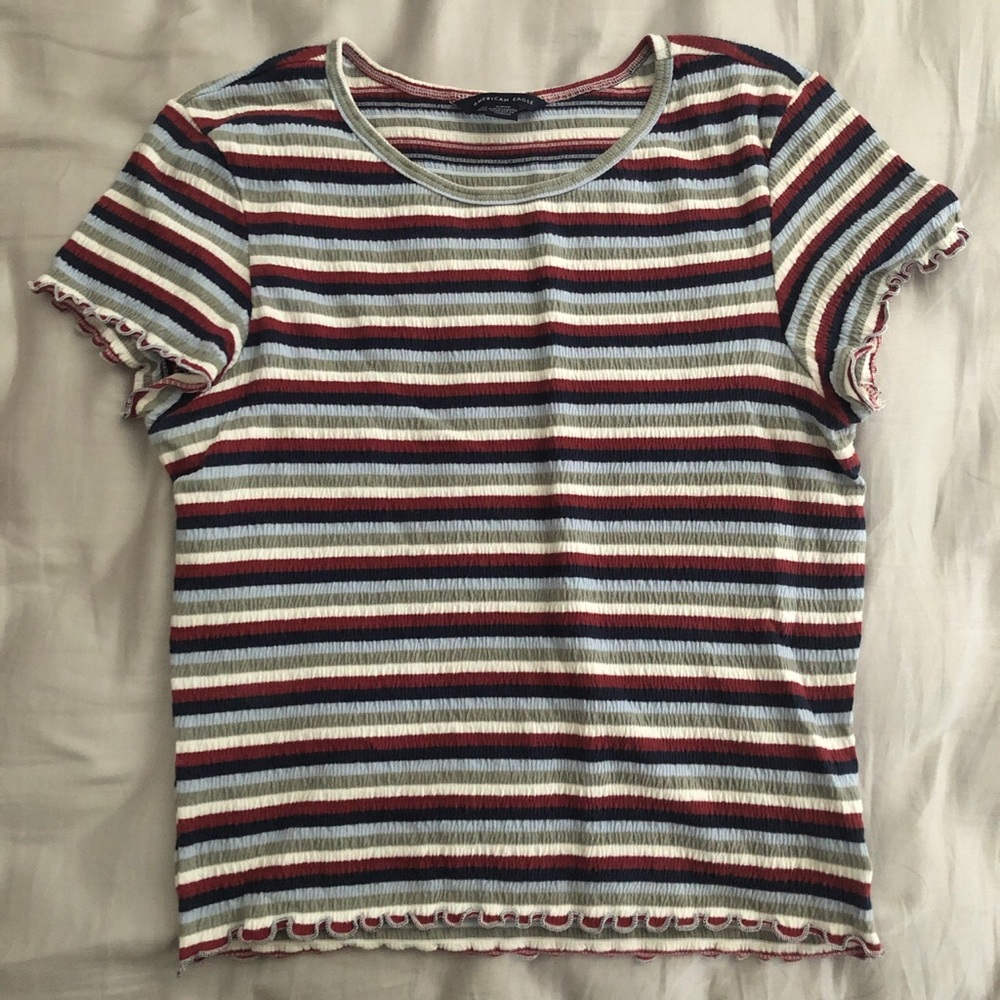 AE Striped Lettuce Hem Top